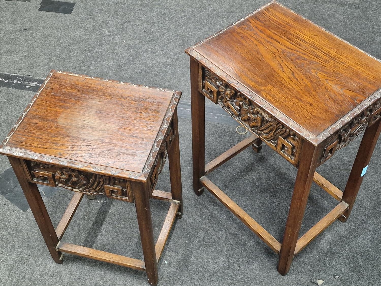 Set of two oriental mahogany carved occasional tables largest measuring 62x45x34cm. - Image 2 of 2