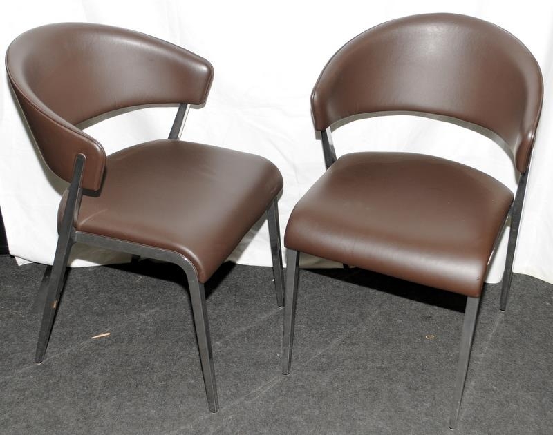 Pair of tub back chairs in chrome and dark brown PU leather by Hulsta, c/w another chair by Hulsta - Image 4 of 4