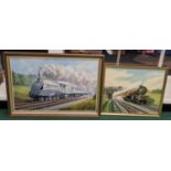 Two railway related framed paintings the largest measuring 85x60cm.