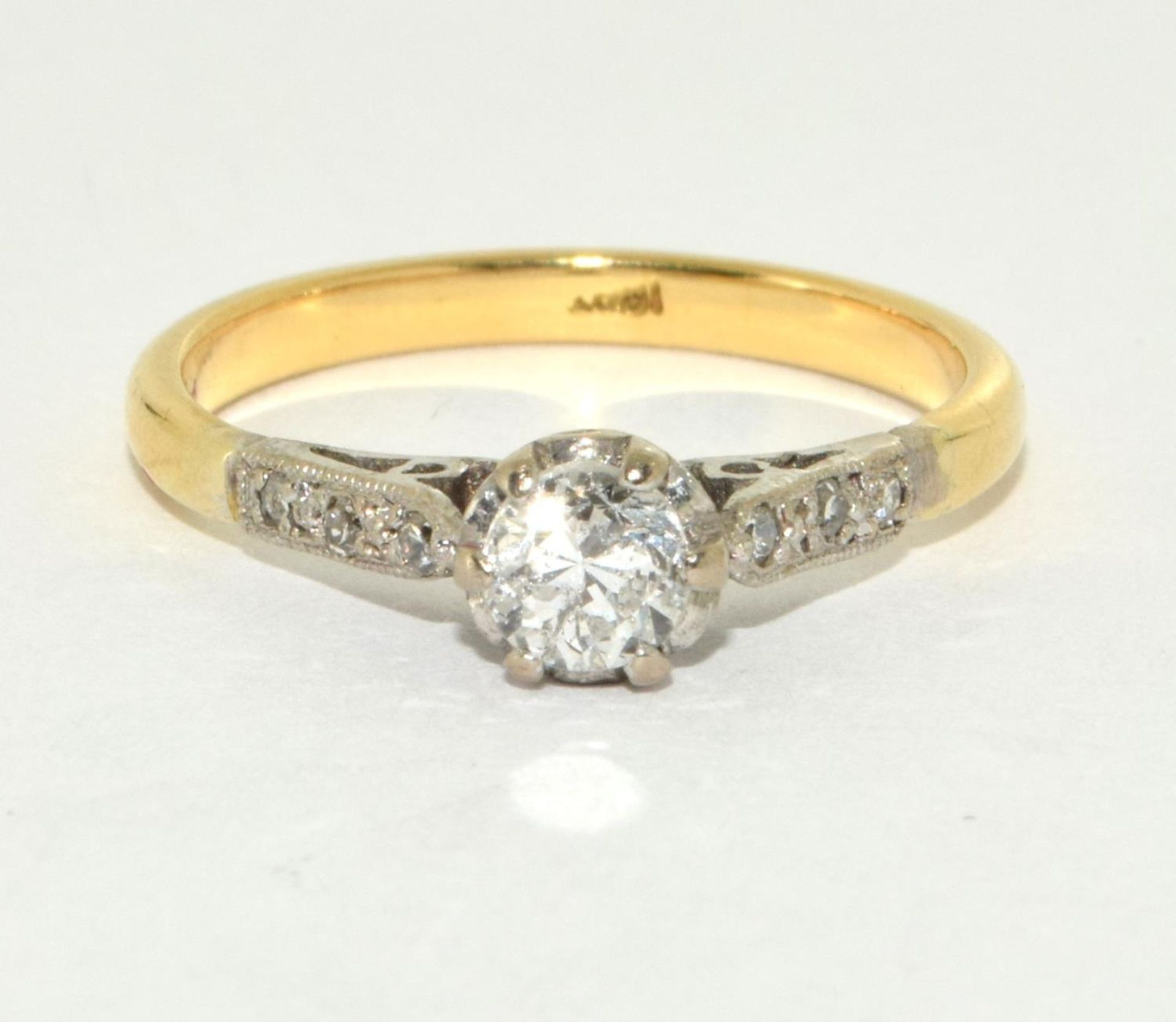 An old 18ct diamond solitaire 0.25ct minimum rose cut diamond shank ring Size L 1/2.