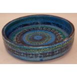 Ceramic bowl in the style of Aldo Londi Italy style in Rimmini blue 20cm dia, 5cm deep