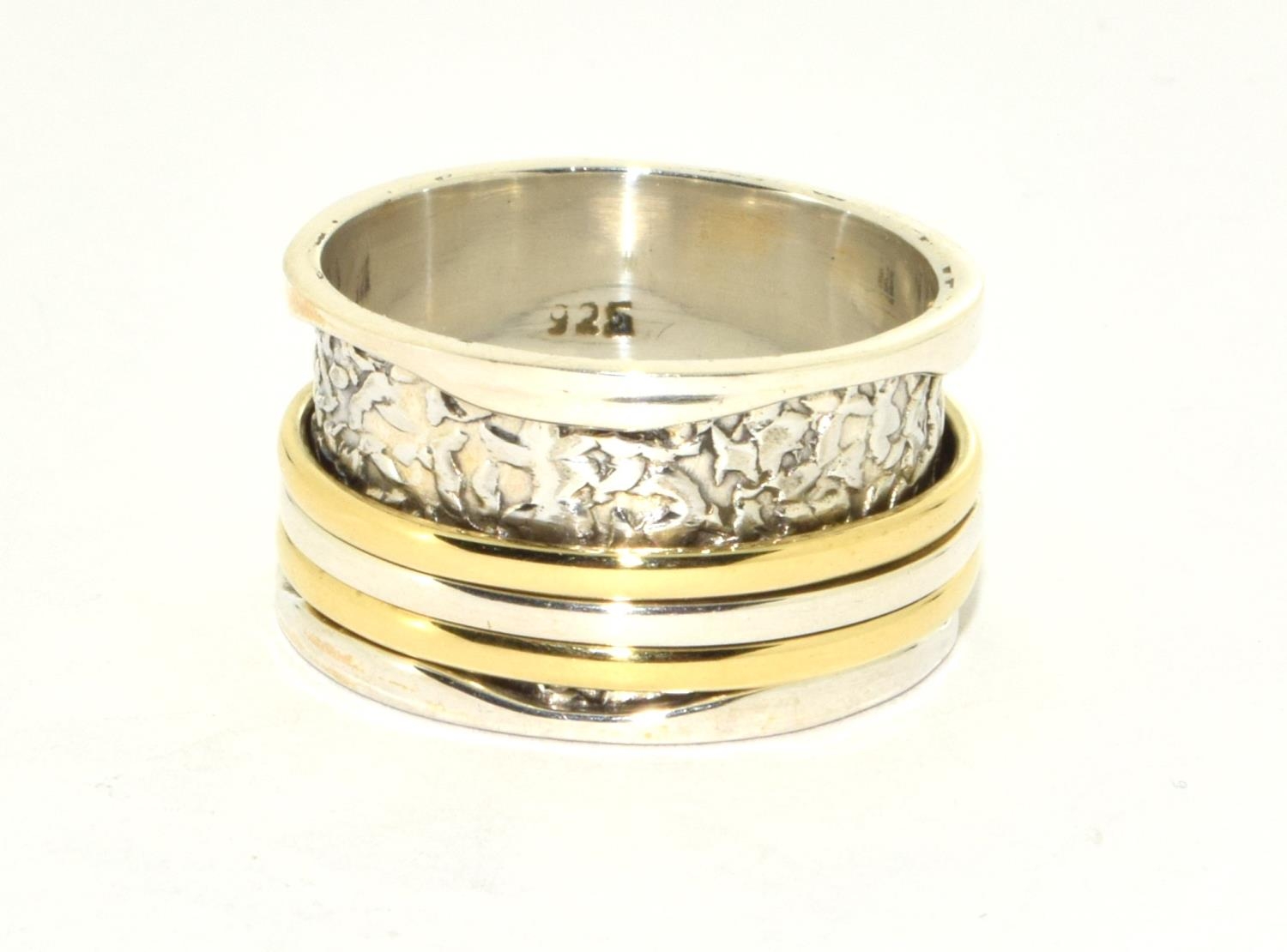 large brass and silver puzzle spinner ring Size S 1/2.