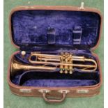 Cased Bras Huttl Commodore trumpet with mouth piece