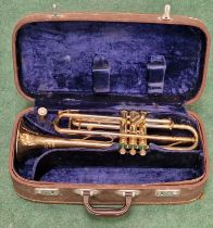 Cased Bras Huttl Commodore trumpet with mouth piece