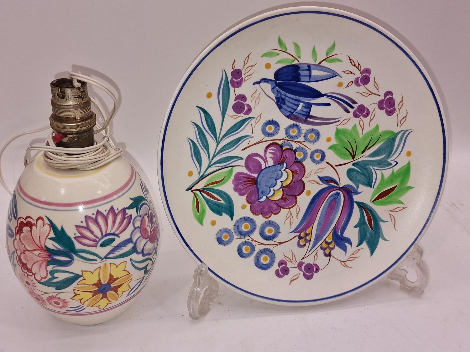 Poole Pottery traditional pattern lamp together with 1951 Festival of Britain plate and bluebird - Image 2 of 4