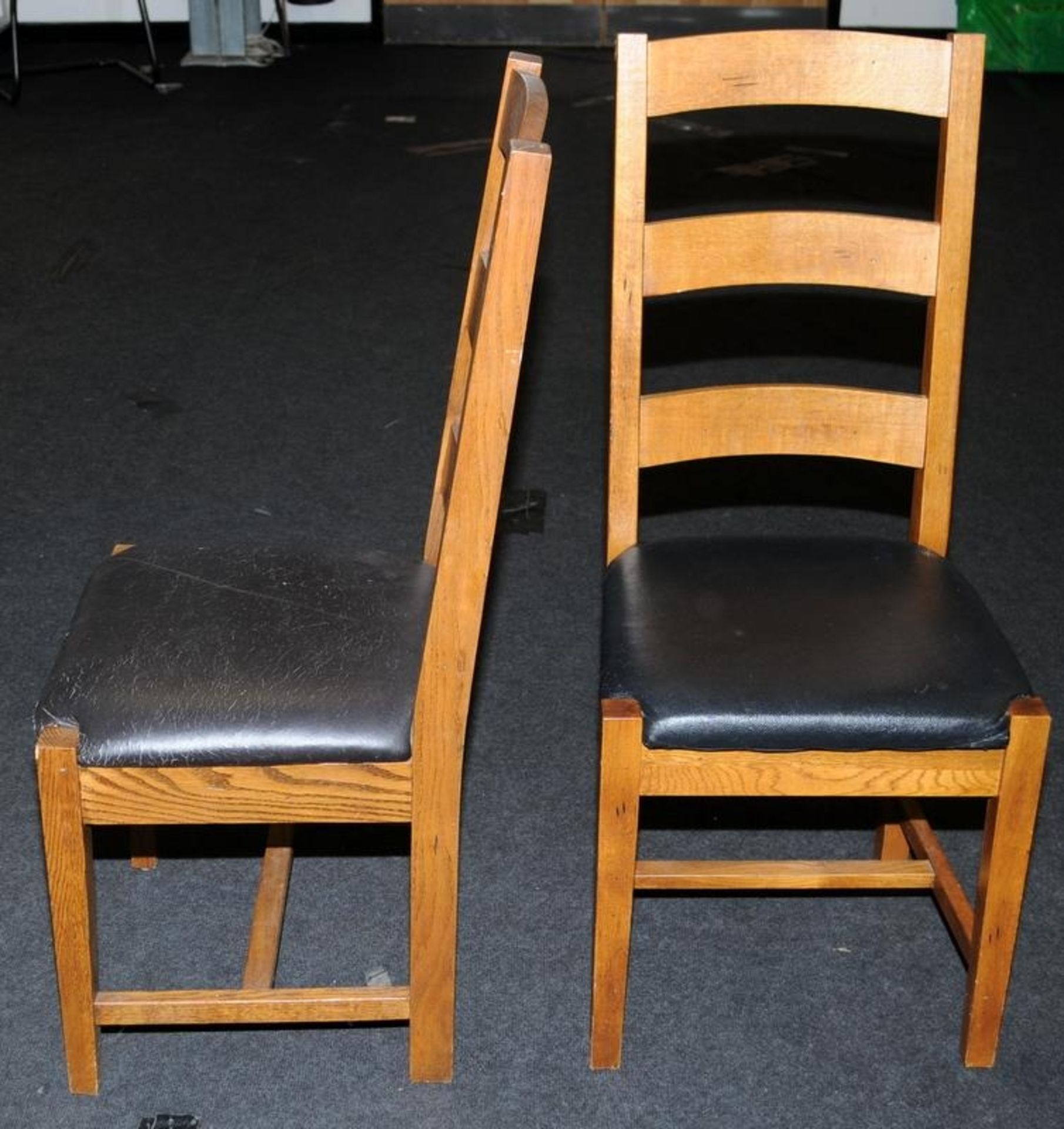 Pair high ladder back dining chairs set on squared legs with vinyl seat covering 105x45x45cm - Image 2 of 3