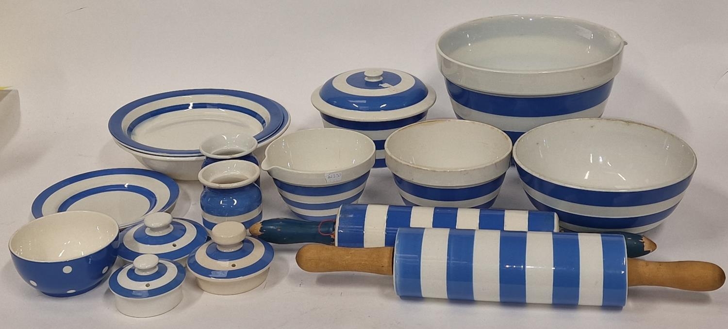 Collection of Cornish blue and white cooking ware to include T.G. Green & Co. Approx 15 pieces in