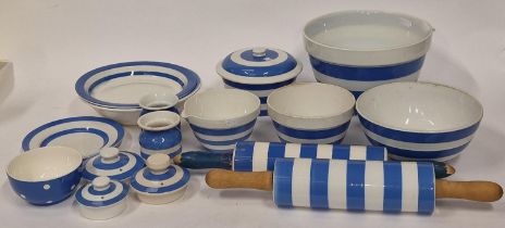 Collection of Cornish blue and white cooking ware to include T.G. Green & Co. Approx 15 pieces in