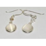 Large natural moonstone and silver drop earrings.