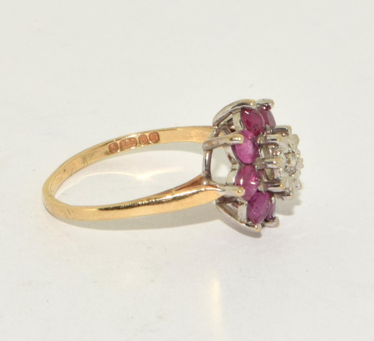 9ct gold ladies antique set Ruby and Diamond cluster ring size M - Image 4 of 5