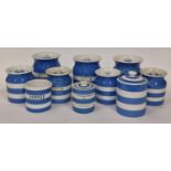 T.G Green & Co. collection of blue and white Cornish Ware kitchen storage jars of different sizes (