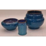 Poole Pottery Carter Stabler Adams Chinese Blue Glaze three pieces.