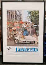 A large framed Lambretta poster 94x64cm.