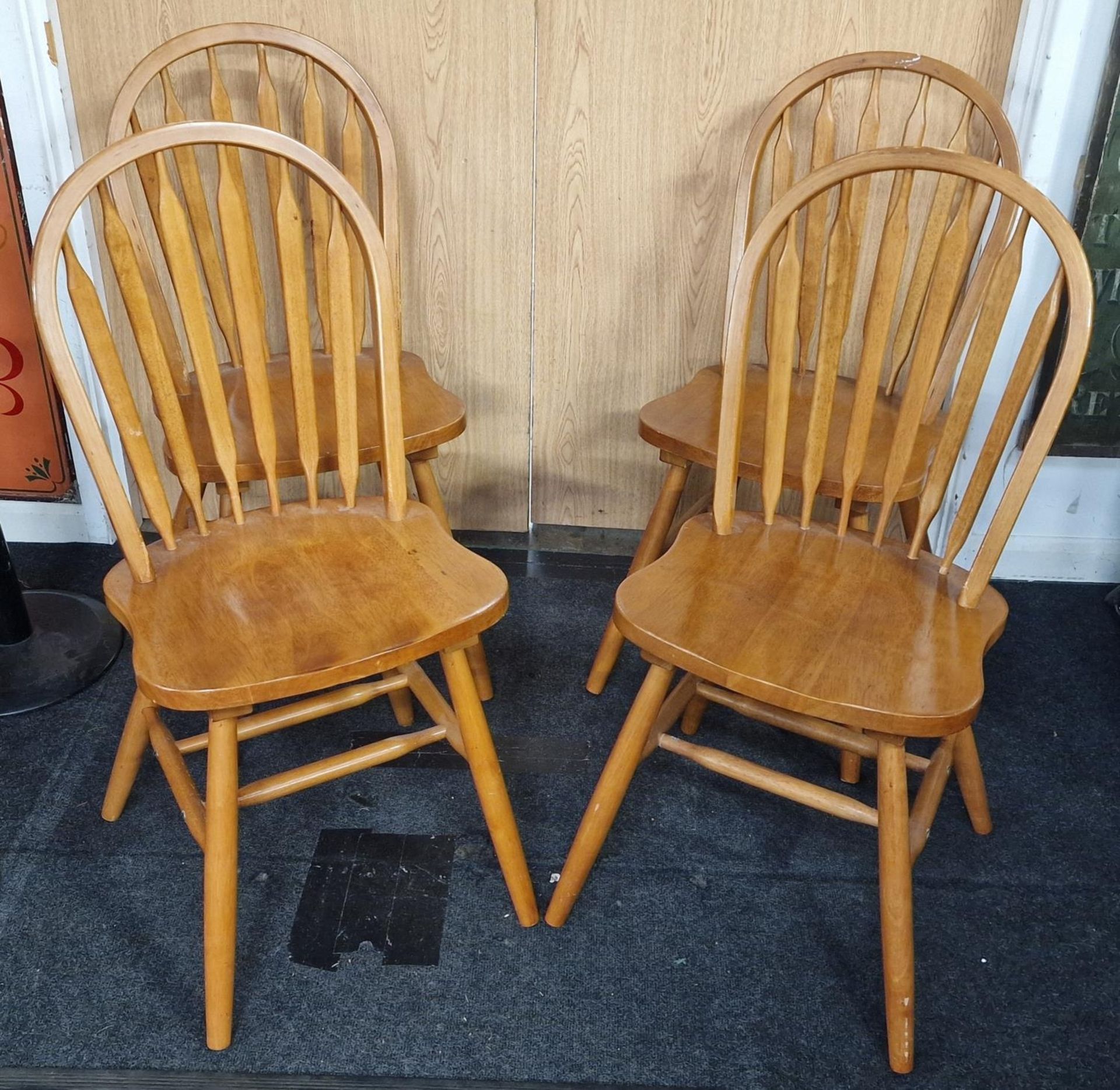4 x contemporary pine stick back chairs