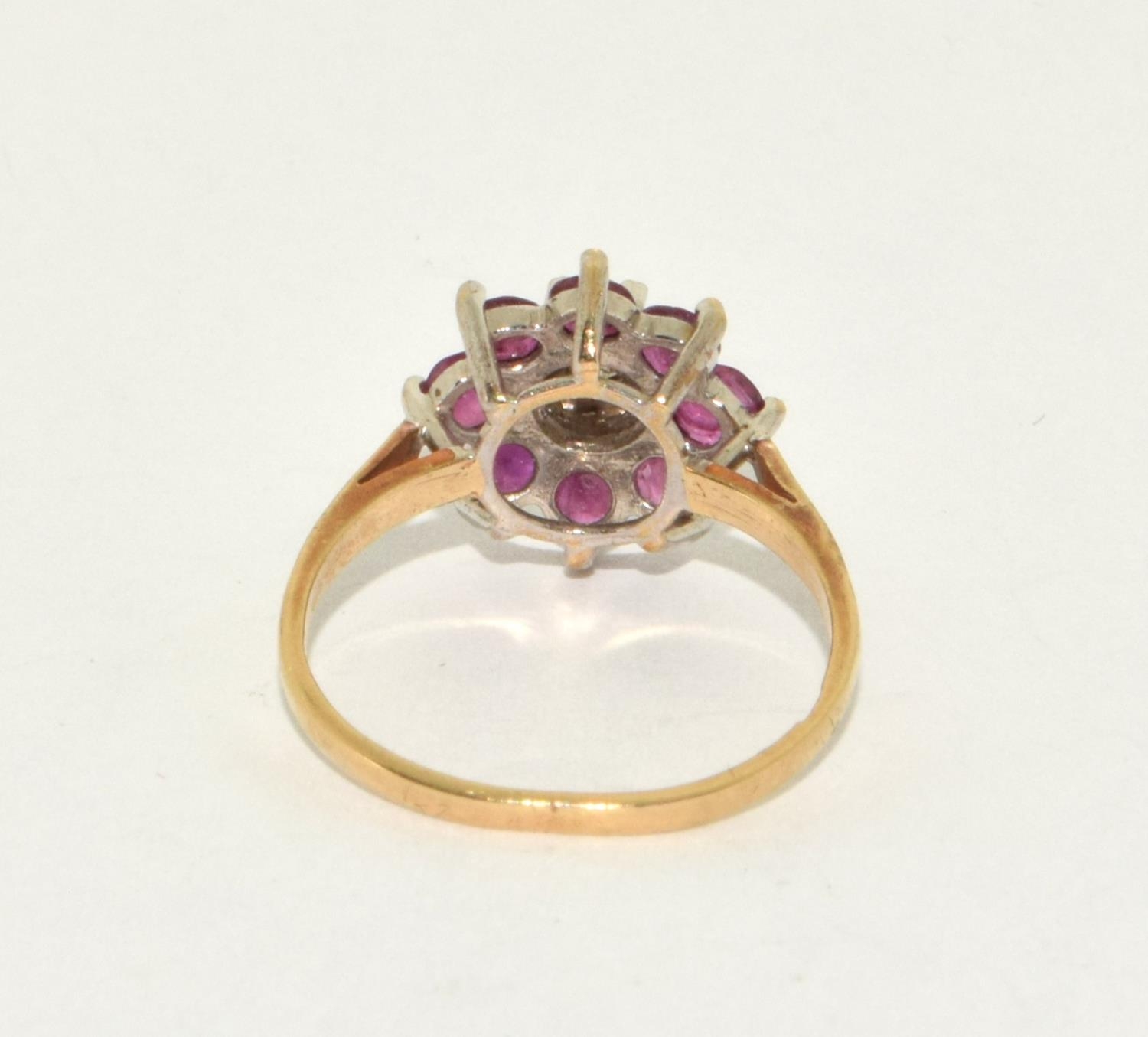 9ct gold ladies antique set Ruby and Diamond cluster ring size M - Image 3 of 5