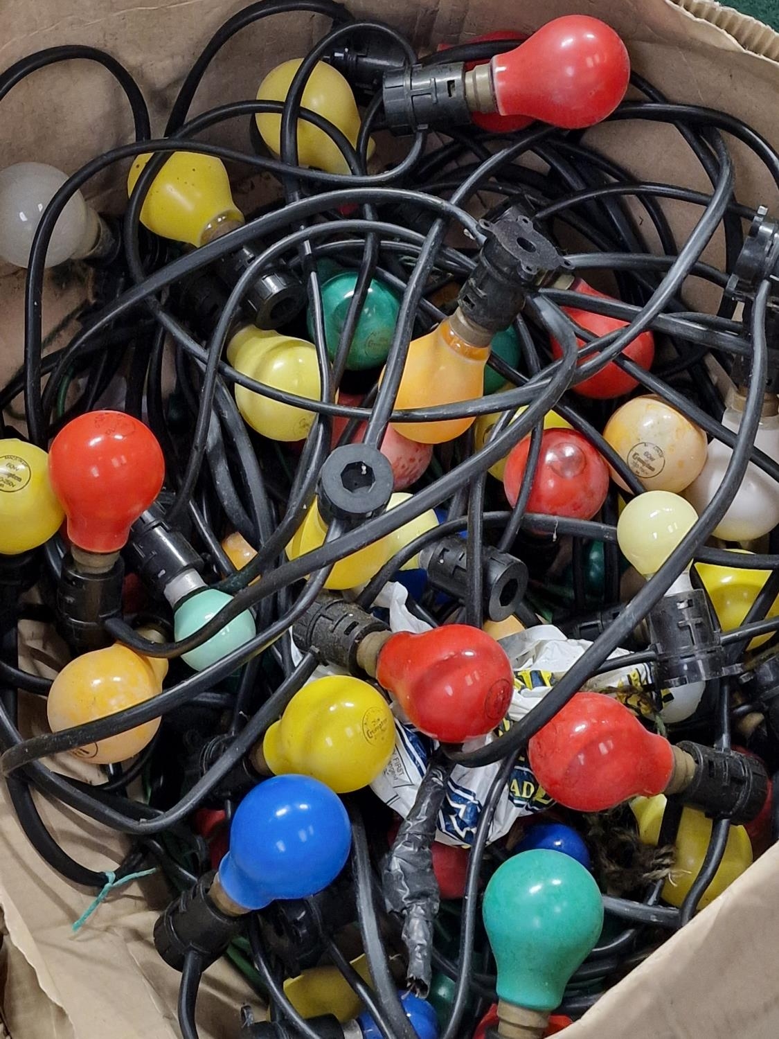 Two boxes of vintage coloured outdoor light bulb strands together with some spare bulbs. - Image 3 of 3