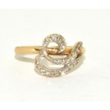 9ct gold ladies designer Diamond swirl ring size N