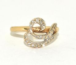 9ct gold ladies designer Diamond swirl ring size N