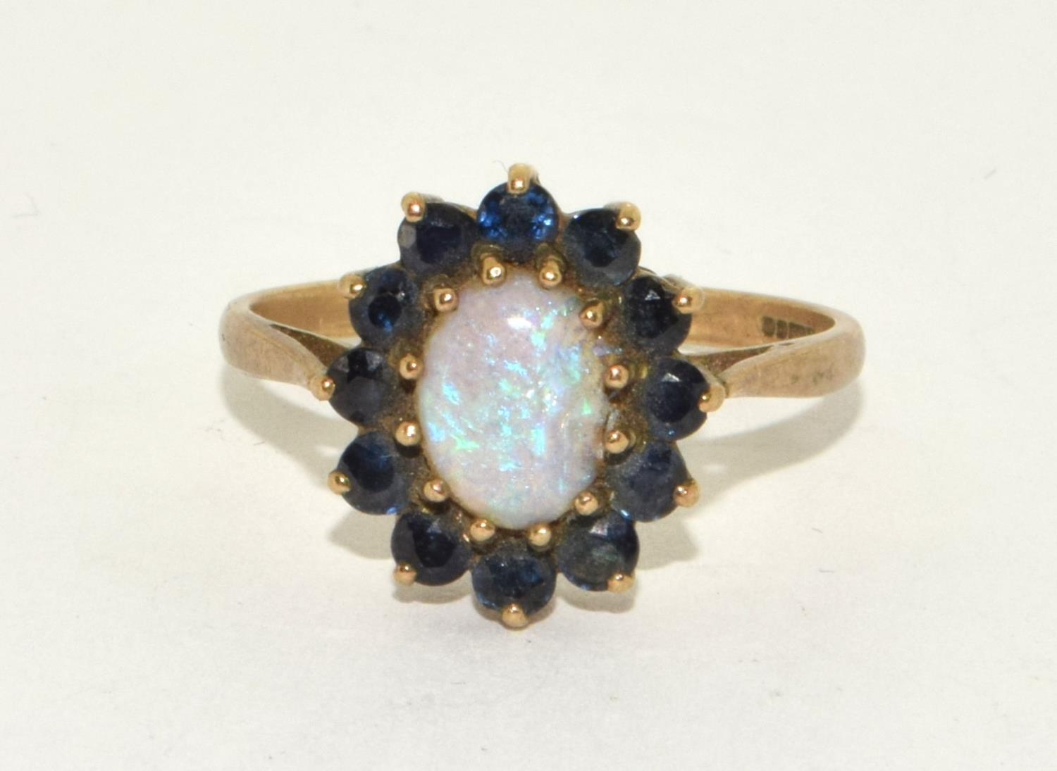 9ct gold ladies antique Opal and sapphire cluster ring size R - Image 5 of 5