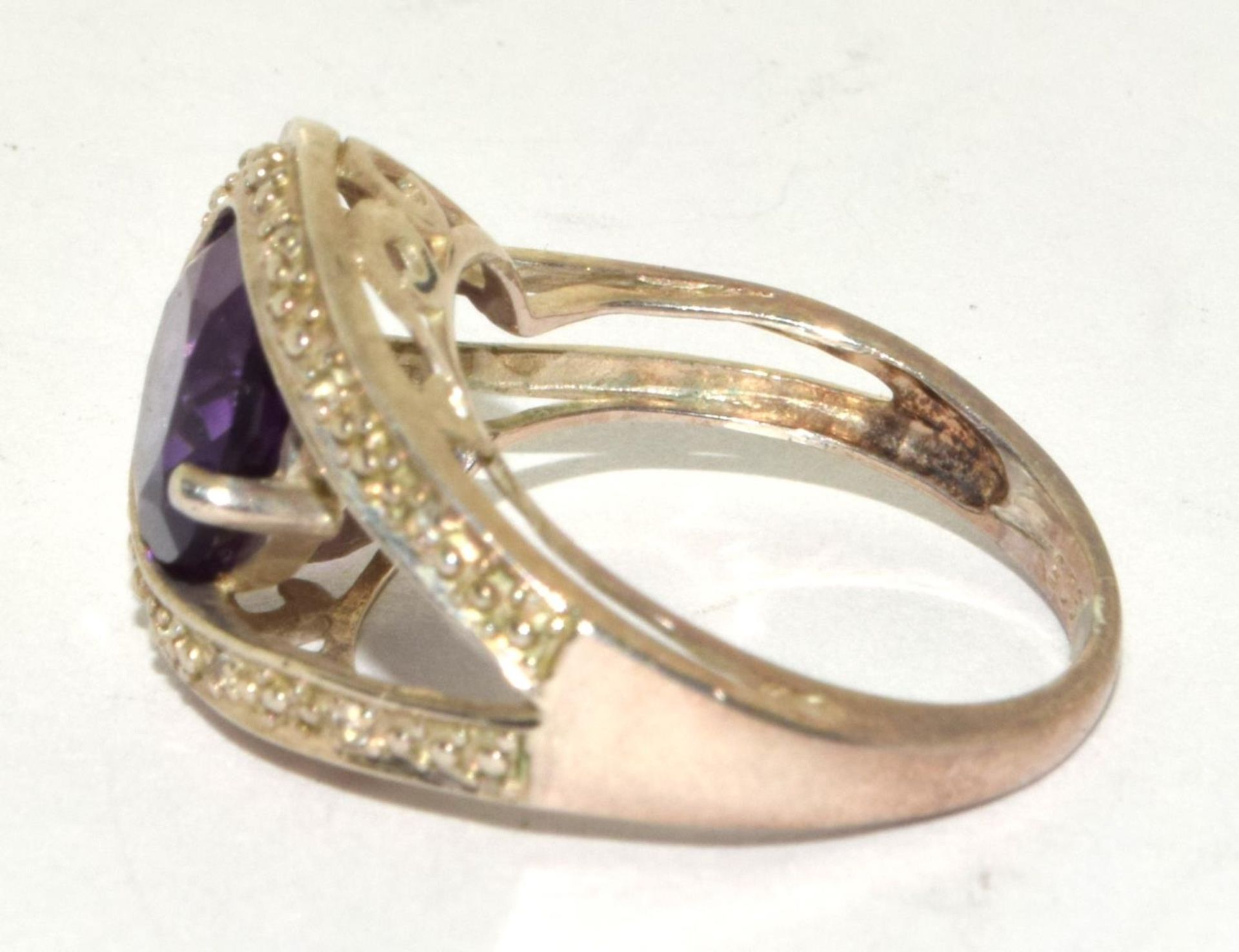 A 925 silver and amethyst cocktail ring Size L 1/2. - Image 2 of 3