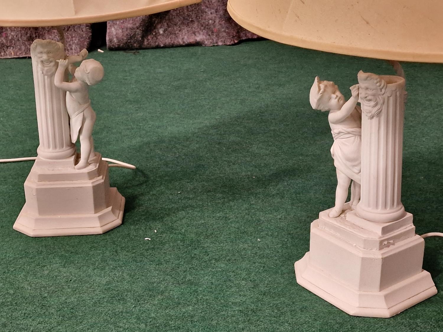 Pair of contemporary table lamps depicting children and Corinthian columns includes shades. - Image 2 of 2