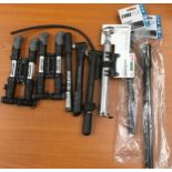 A quantity of bicycle tyre pumps. All new, some carded. 10 items in all