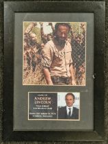 Framed unauthenticated Andrew Lincoln signed photograph 34x25cm.