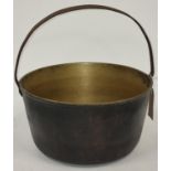 Antique heavy brass English preserving pan with fixed iron loop handle circa 1800's 32x29x15cm.