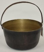 Antique heavy brass English preserving pan with fixed iron loop handle circa 1800's 32x29x15cm.