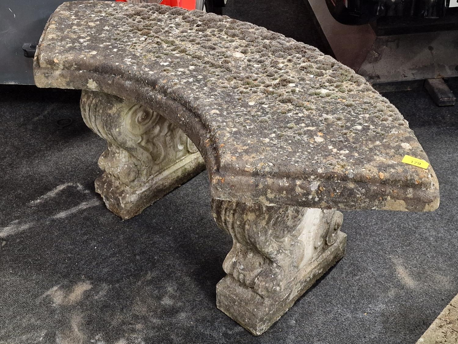 A twin pedestal concrete convex garden seat 40x100x30cm - Image 2 of 2