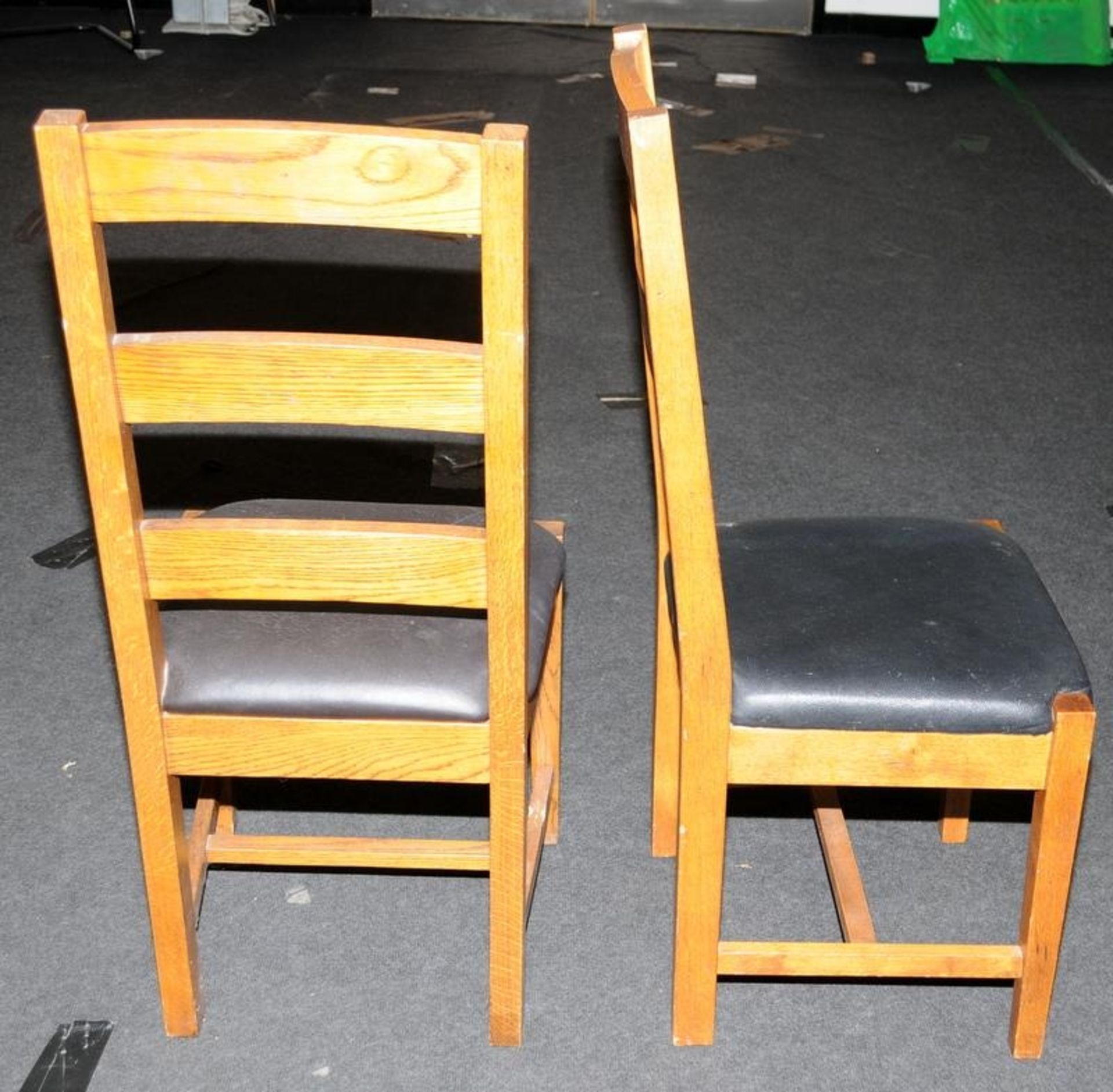Pair high ladder back dining chairs set on squared legs with vinyl seat covering 105x45x45cm - Image 3 of 3