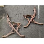 Pair cast Iron garden bench ends shaped as tree branches