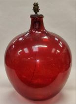 Large contemporary red glass bulbous table lamp base.