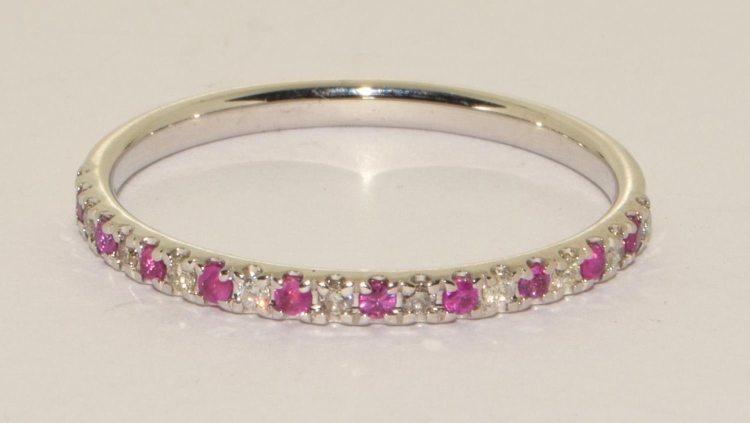 Pink Sapphire and Diamond unworn 9ct white gold ring size T - Image 5 of 5