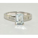 Natural aquamarine and Diamond 9ct gold ring Size N.
