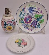Poole Pottery traditional pattern lamp together with 1951 Festival of Britain plate and bluebird
