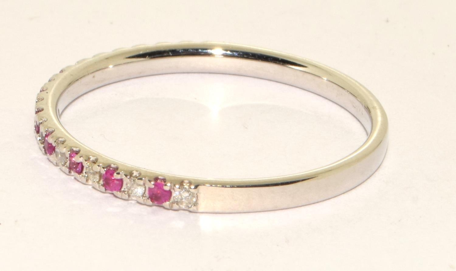 Pink Sapphire and Diamond unworn 9ct white gold ring size T - Image 2 of 5