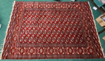Vintage maroon Bukhara room size rug 350x250cm