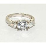 A sparkling 3 stone CZ 925 silver ring Size M