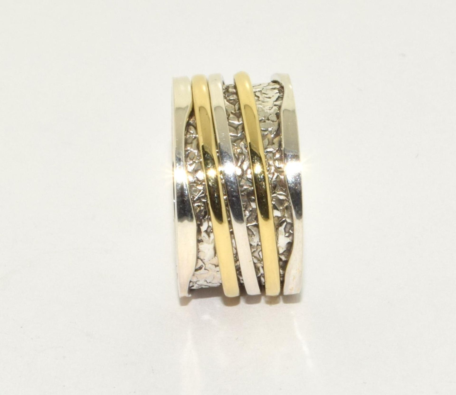 large brass and silver puzzle spinner ring Size S 1/2. - Image 2 of 3