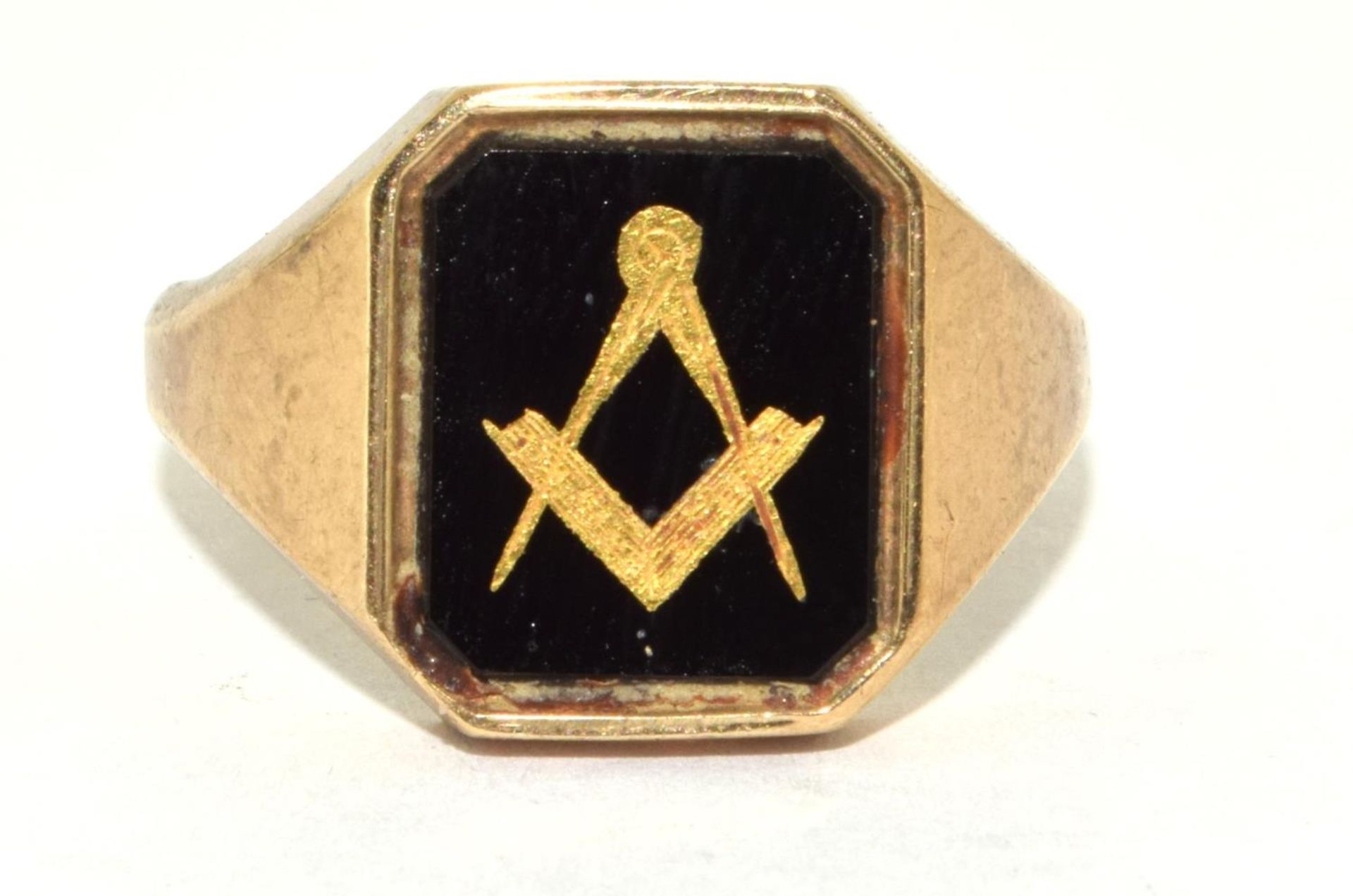 9ct gold gent Masonic signet ring 6.2g size R - Image 5 of 5