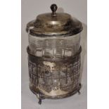 JW Benson Ltd Antique glass preserve pot in silver hallmarked holder with lid, London 1912.