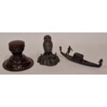 Collection of three unusual vintage inkwells to include one crafted from the oak of the H.M.S.