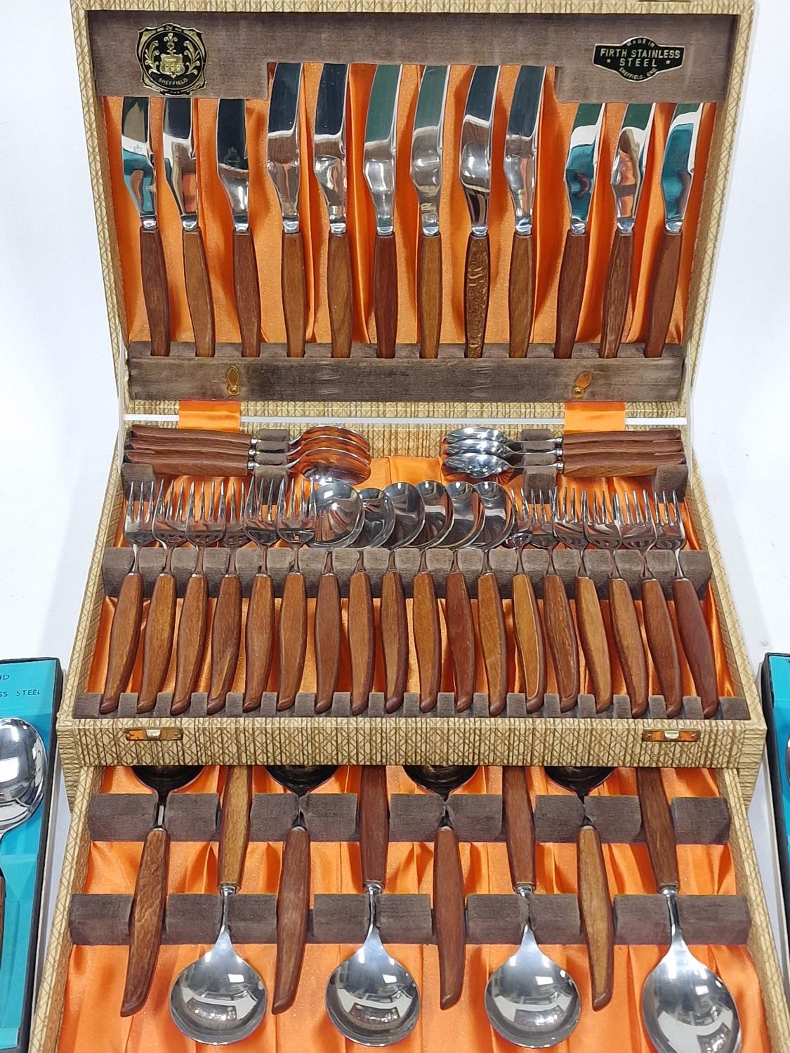 Firth Stainless Steel Sheffield complete 1970's canteen of wooden handled canteen of cutlery - Image 2 of 4
