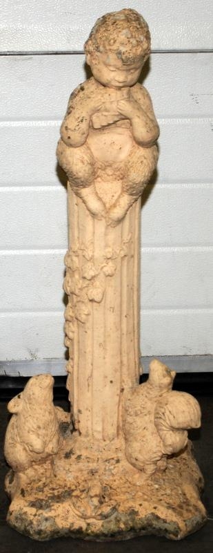 Garden statue depicting a Faun sat on a column 85cm