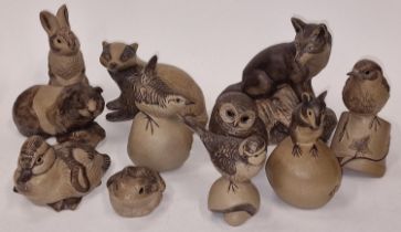 Poole Pottery collection of Barbara Linley Adams stoneware animals to include birds, badger, fox etc