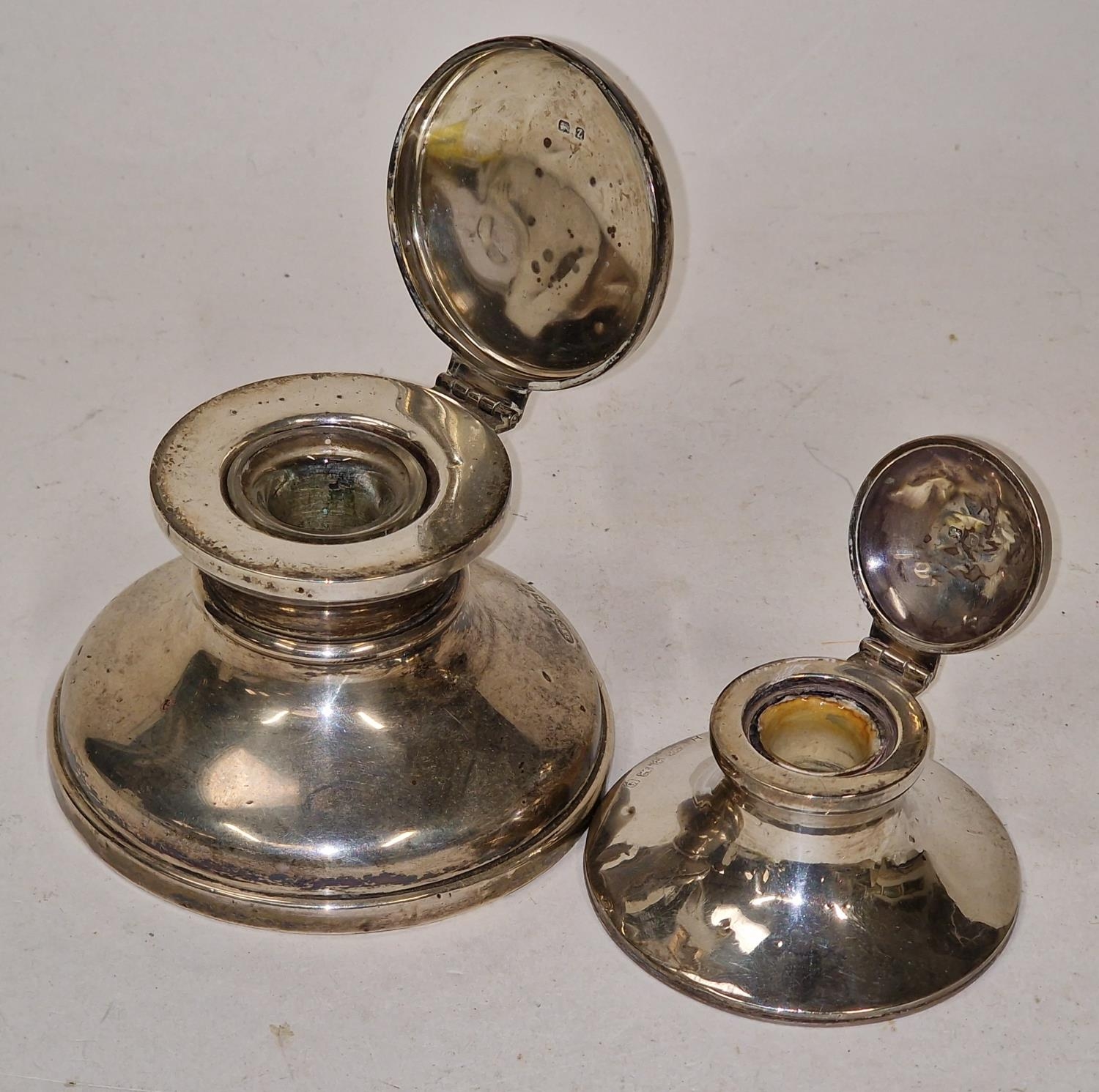 Two early 20th Century silver hallmarked inkwells Birmingham 1924 and Birmingham 1918. - Image 2 of 4