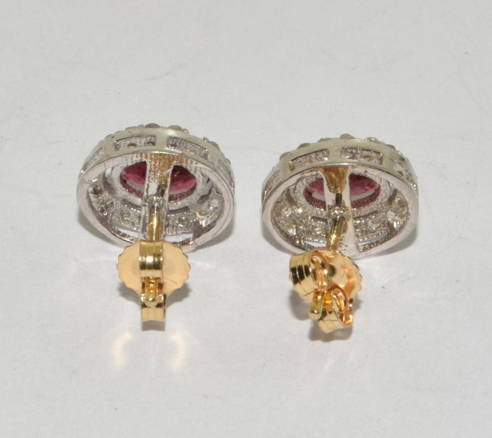 Diamond and pink tourmaline stud earrings with 18ct gold posts - Image 5 of 6