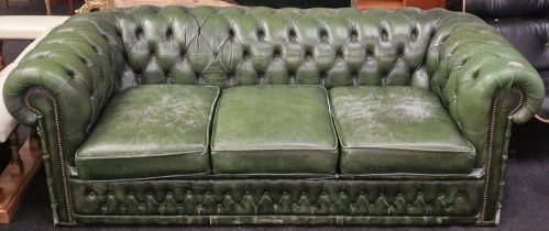 3 seat leather button back chesterfield sofa 70x200x80cm