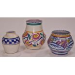 Poole Pottery Carter Stabler Adams shape 208 WE pattern vase 3.25" high together with LT vase 4.5"